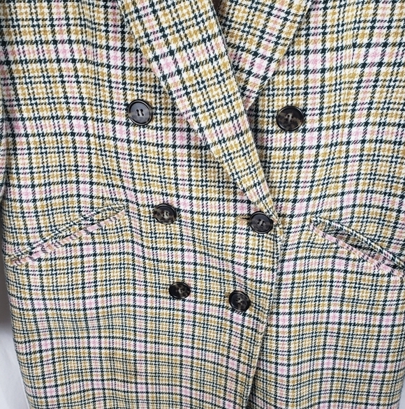 J.Crew Italian Wool Womens Green/Ivory Plaid Button Down Midi Length Coat Sz 2 - Picture 7 of 15